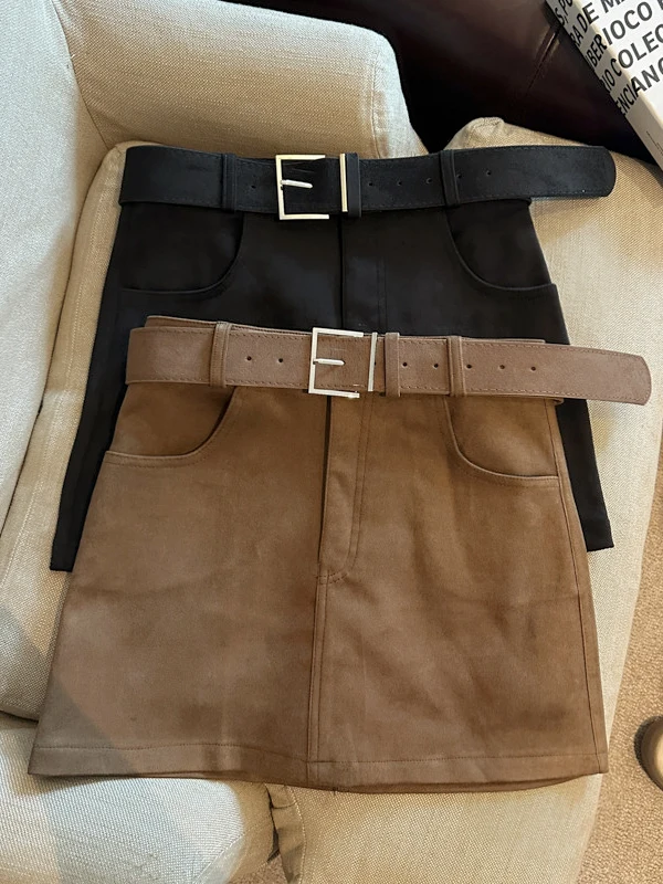 

Модная короткая замшевая юбка с высокой талией, облегающая фигуру, в корейском стиле, для повседневной носки, для фигуры типа «груша»