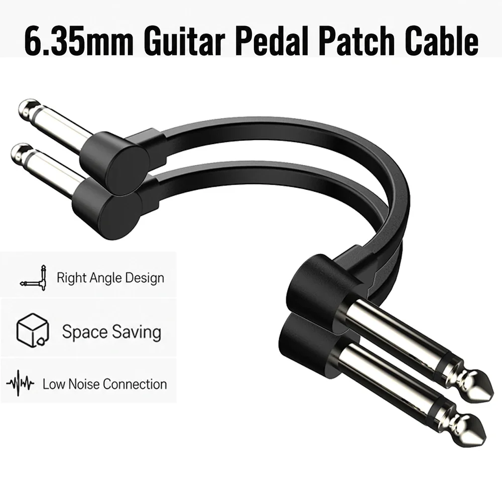 6.3mm Right Angle Guitar Patch Cable 1/4 Inch Instrument Cable for Effects Pedals Pedalboard Bass Electric Guitar Low Noise
