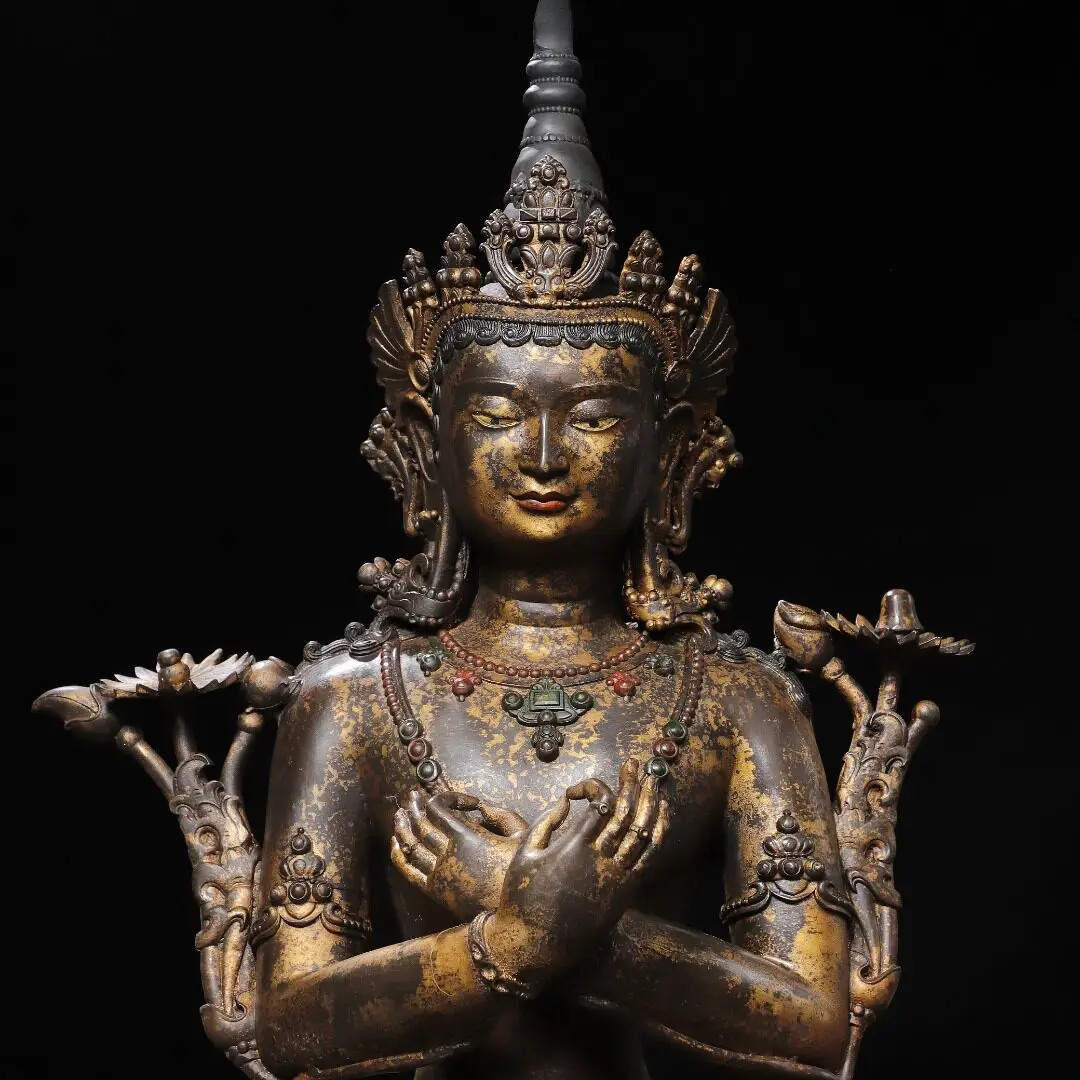 Large Vajradhara Tantric Buddha Statue Pure Copper Vintage Handmade Home Altar Temple Decor Craft
