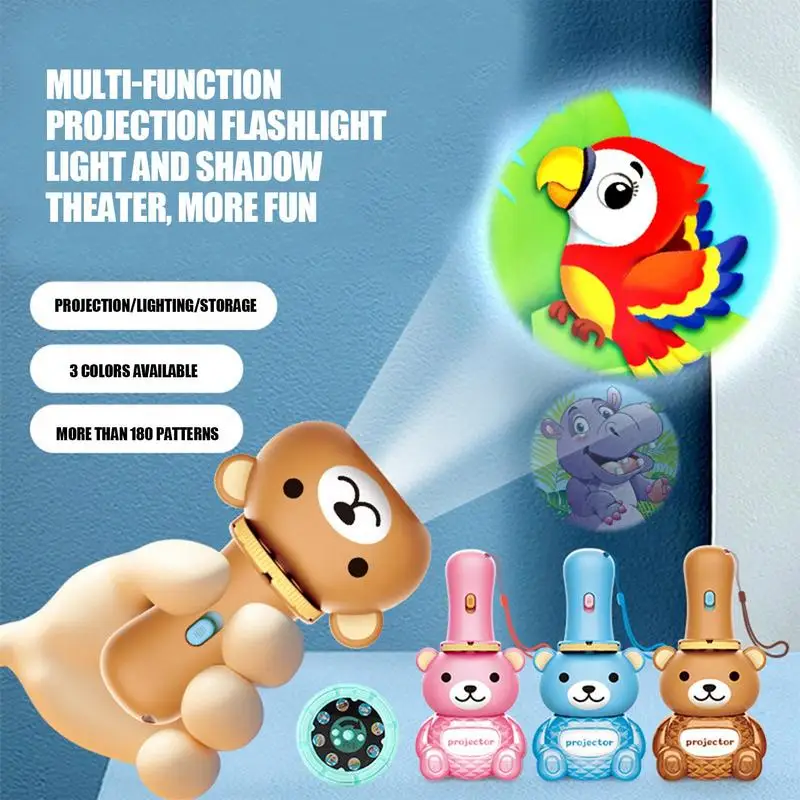 

Torch Projector Bear Design Projector toy 24 Patterns Projection Flashlight Night Photo Picture Light Kids Bedtime Learning Toys