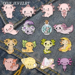 Broche de alfileres esmaltados de dibujos animados, alfileres de esmalte, Animal lindo, Axolotl, insignia de solapa, joyería decorativa, criatura animada, colección de salamandra