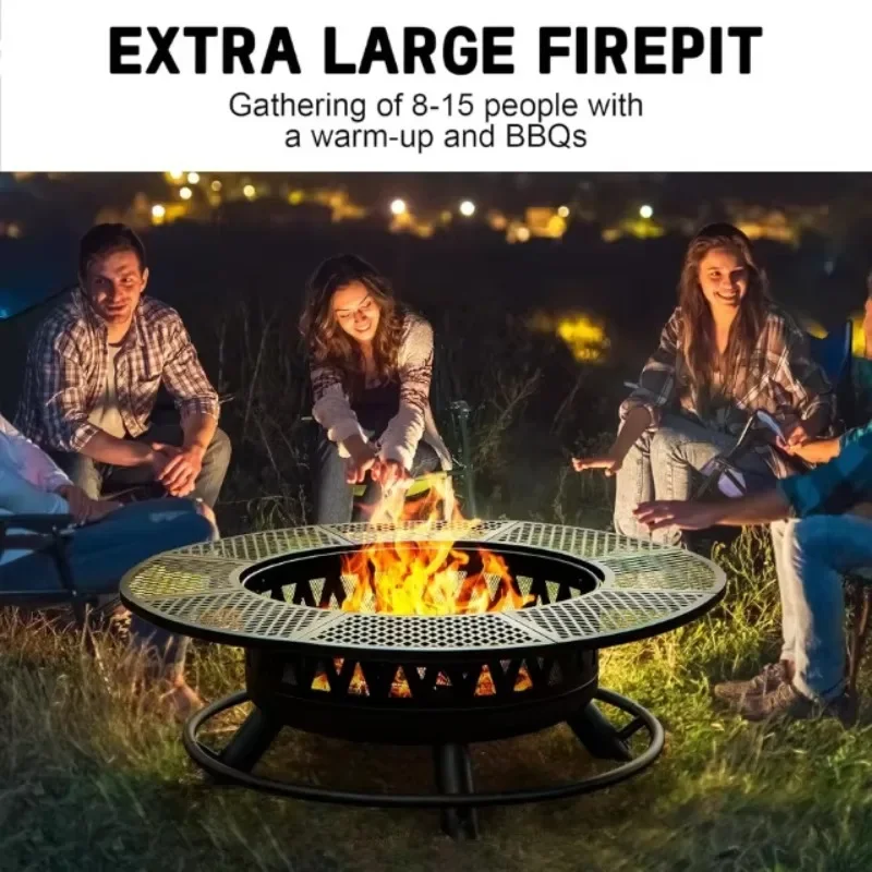 2026 Outdoor Large 3in1 Round Metal Fire Pit With 2 Grills Lid Camping Picnic Bonfire In Backyard Patio Party Wood Burning Fire