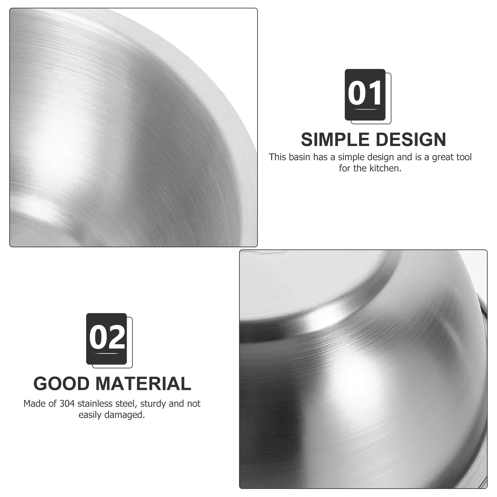 

Stainless Steel Basin 304 Large Mixing Bowl 20cm 1350ml Kitchen Round Basin Multipurpose Practical Stackable Storage