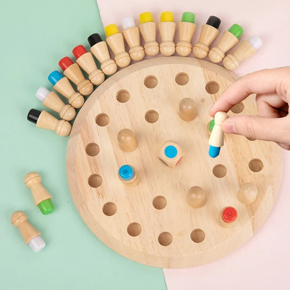 Ajedrez con memoria de Color de madera para niños, juego de tablero de ajedrez, rompecabezas para niños pequeños, ejercicio de memoria cerebral, entrenamiento de enfoque, juguetes educativos Montessori