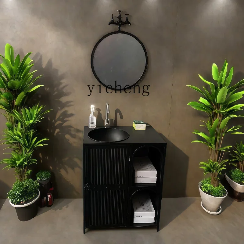 industrial wind wash basin creative bar column washbasin cabinet bathroom wrought iron black washstand