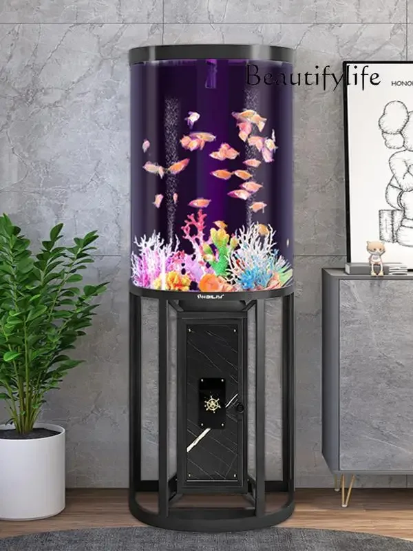 Ecological fish tank Small water-free creative cylindrical goldfish tank Floor aquarium