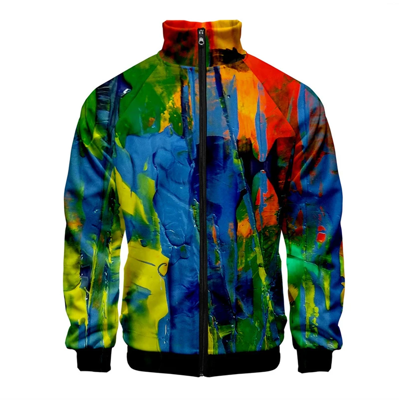 Abstract Painting Pattern 3D Jacket Men Women Harajuku Hip Hop Style Hoodies Casual Stand Collar Zipper Sweatshirt Mens Clothes