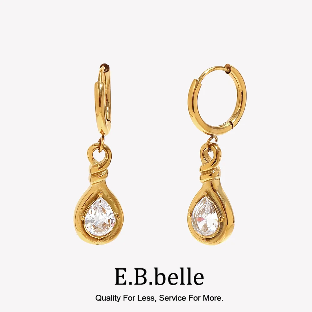 E.B.belle Elegante Tropfenförmige CZ-Ohrringe 18K Vergoldet Wasserdichte Edelstahl-Ohrringe Modischer Damenschmuck Geschenk
