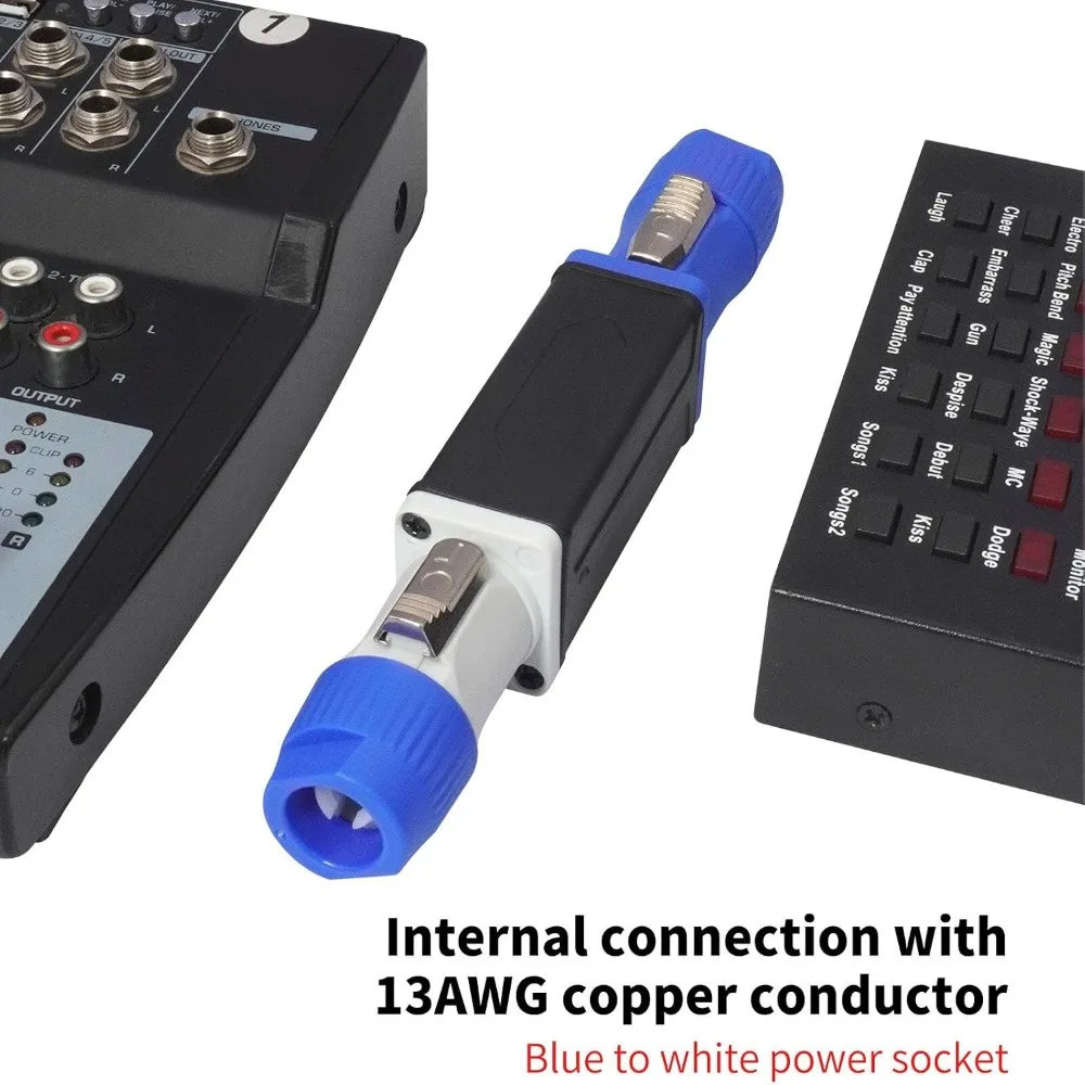 2pcs three‑core Connector 13 AWG Male to Female AC Coupler Adapter Ac Power Connector Male to Female Coupler Speaker Extension