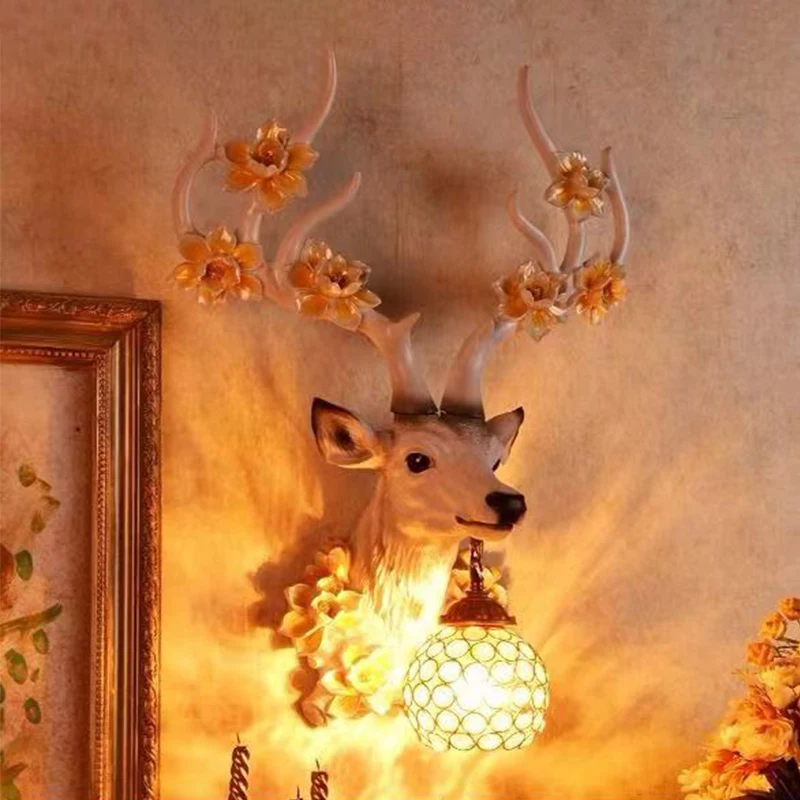 TYLA Contemporary Deer Wall Lamp LED Creative Plum Blossom Decor Resin Sconce Light for  Home Living Room Bedroom