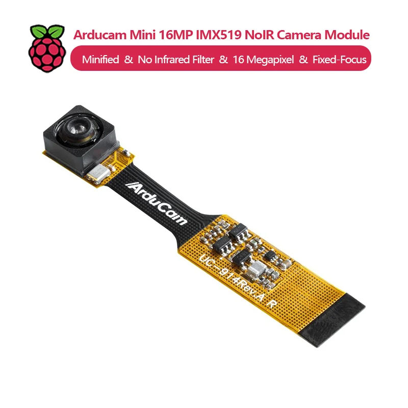 Módulo de cámara Arducam Mini 16MP IMX519 NoIR, 16 megapíxeles, compatible con las series Raspberry Pi 5 y Zero