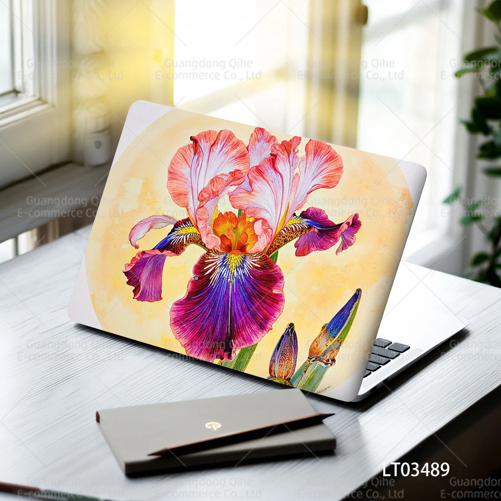 2-Pack Self-Adhesive PVC Laptop Stickers, Fresh Floral Pattern Cute Notebook Decor