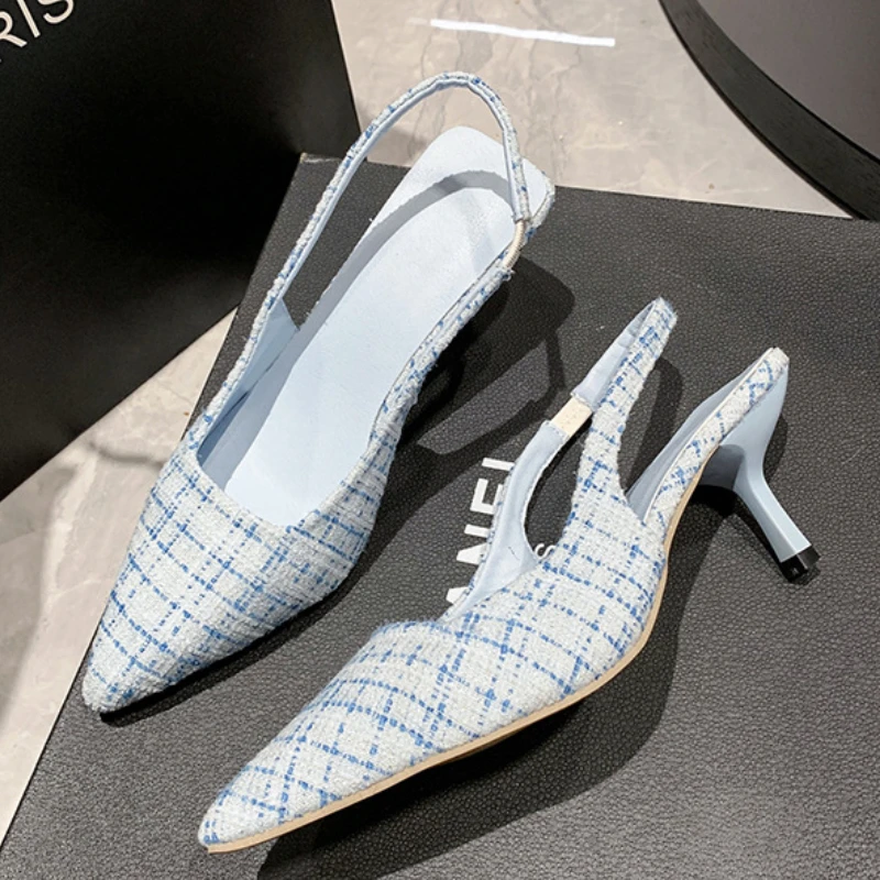 

Brand Designer Shoes 2025 New High Heels Pumps Women Pointed Blue Pointed Toe Party Shoes Summer Thin Heeled Sandals Women Shoes