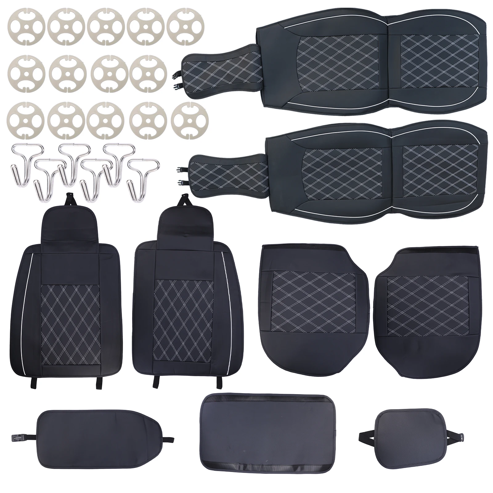 

Car Seat Covers Leather Full Set 5-Seats Front Rear Cushion Protector for Chevy Silverado 2007-2021