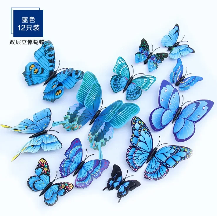 12pcs 3D Double Layer Butterflies Wall Stickers Living Room Decor Wedding Kids Room Decoration DIY Wall Art Magnet Stickers