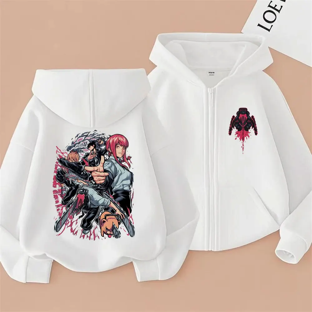 أنيمي بالمنشار رجل Pochita Power Hayakawa Aki Makima Denji الجرافيك قلنسوة بسحاب الرجال النساء موضة المتضخم زمم سترة معطف