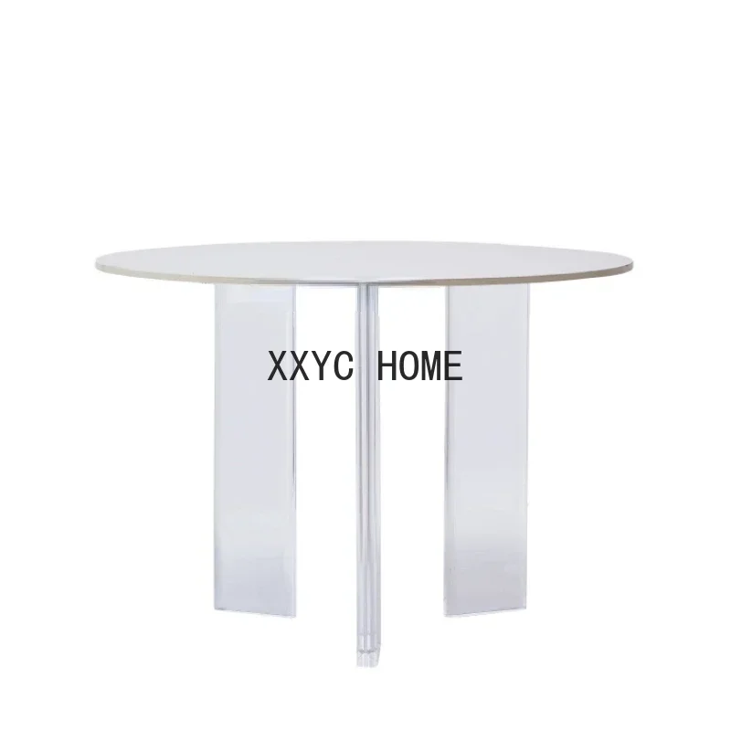 

Coffee Shop Transparent Stone Plate Dining Table Acrylic Suspension round Table Occasional Table and Chair Combination
