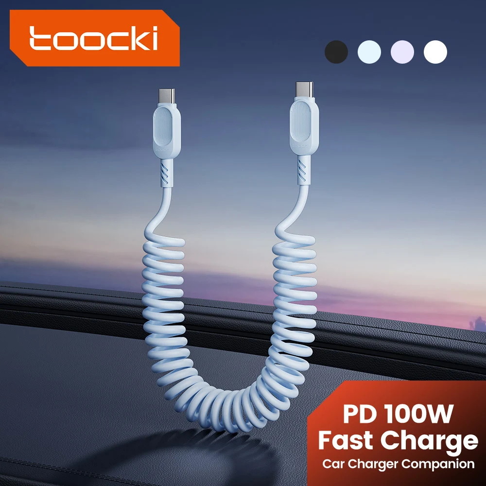 Toocki TPU-USB-C-Kabel für Xiaomi LG G7 POCO, mehrfarbig, PD100 W, Schnellladung, Typ-C-Federdatenkabel für iPhone 15, AppleBook