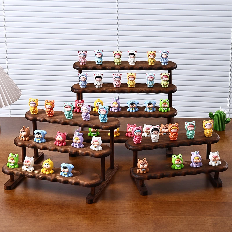 Rustic Wooden 4-Tier Display Shelf for Collectibles, Farmhouse Stand for Windmill Dolls & Miniatures, Handcrafted Home Decor Org