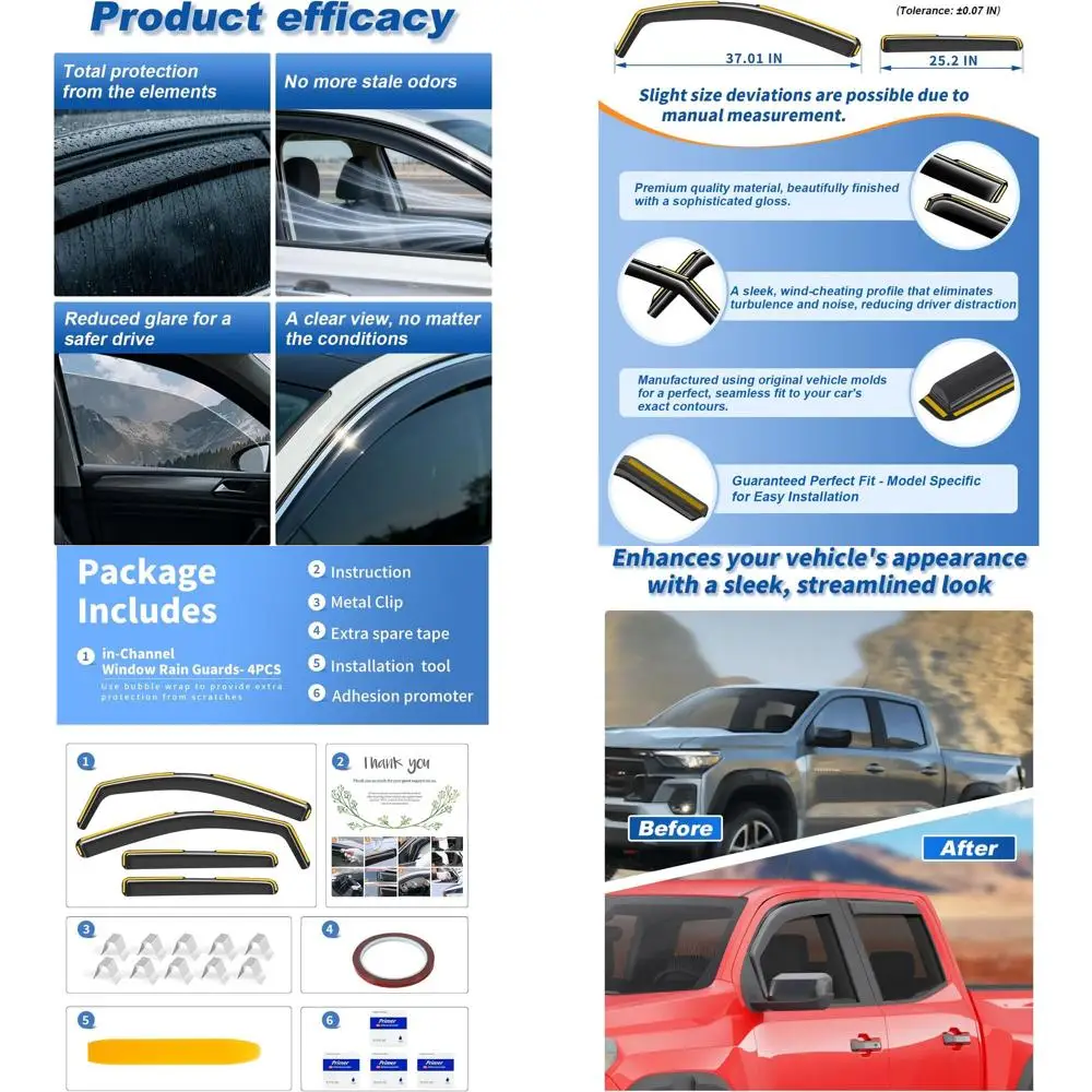 

in-Channel Rain Guards Fit for Chevy Colorado/GMC Canyon Crew Cab 2023 2024 2025 2026 Window Rain Guard Extra Durable Truck Wind