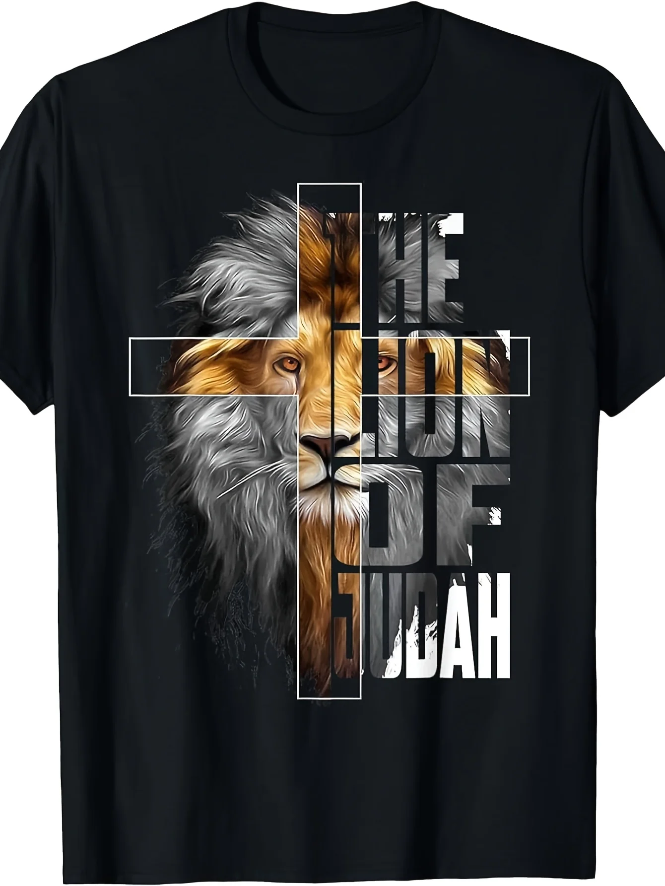2026 Top PickLocalChristian Lion of Judah T-Shirt 100%, Machine Washable, Unisex Religious Graphic Tee with Bold Cross & Scriptu