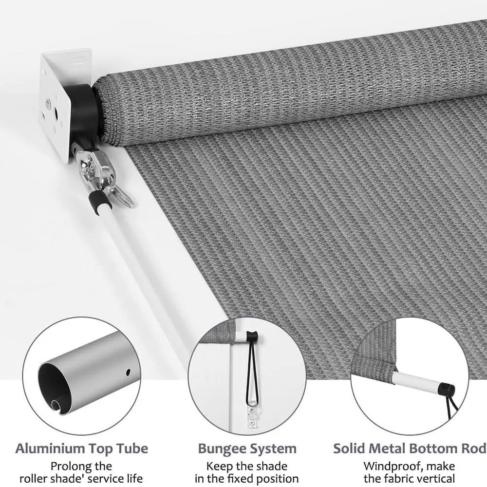 Gray 72x72 Cordless Outdoor Roll-Up Shade, 90% UV Block, Privacy Screen for Patio, Pergola, Windows