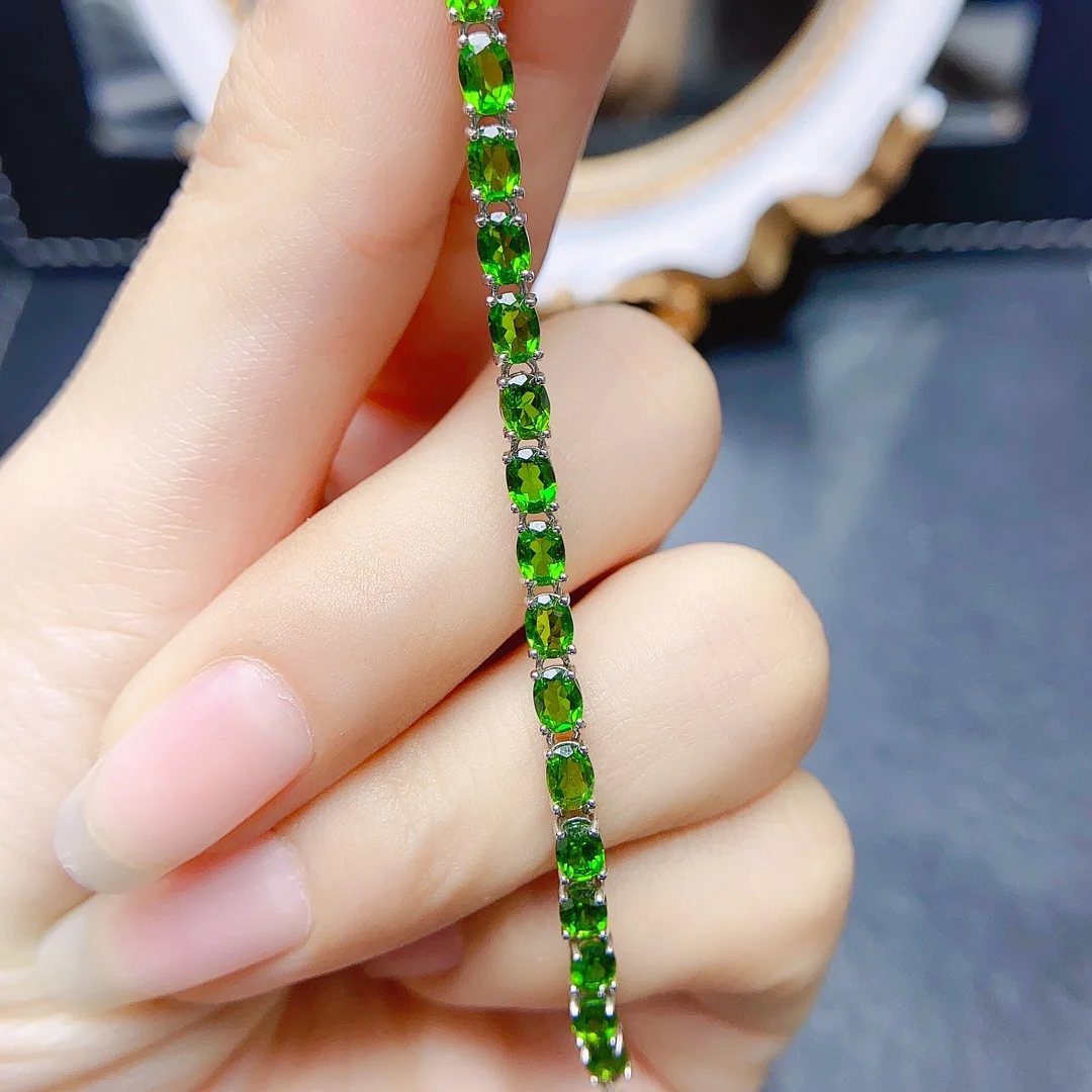 

FS 3*4mm Natural Diopside Simple Bracelet S925 Sterling Silver With Certificate Fine Charm Weddings Jewelry for Women MeiBaPJ