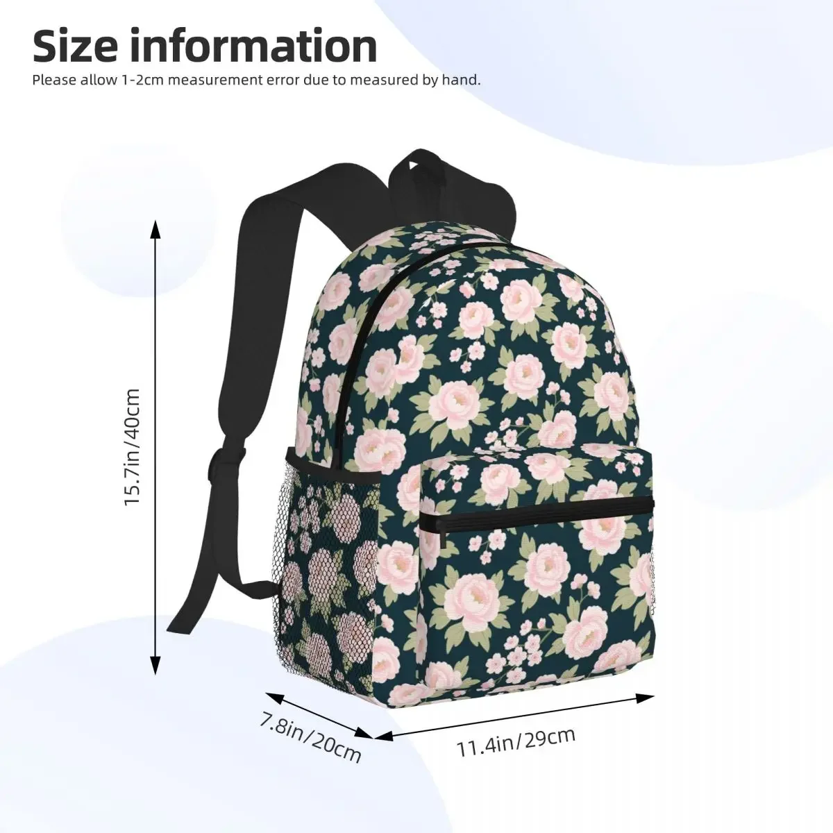 نمط سلس مع أزهار الفاوانيا والكرز على ظهره Daypack الأطفال BookBag حقيبة مدرسية حقائب الكتف للرجال والنساء