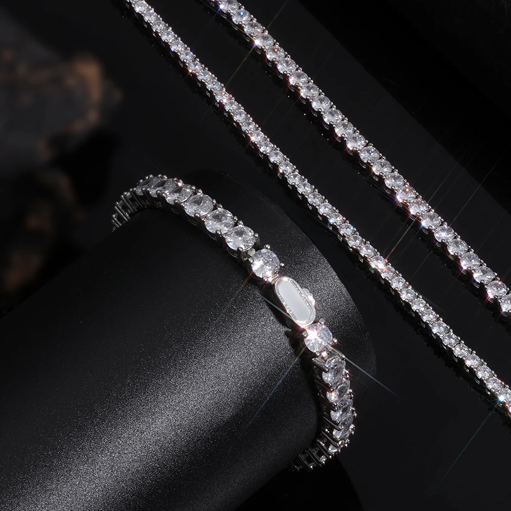 NUOYA S925 Silver Moissanite Tennis Chain Full Diamond Sparkling Necklace Bracelet Luxury Jewelry Gifts for Women..