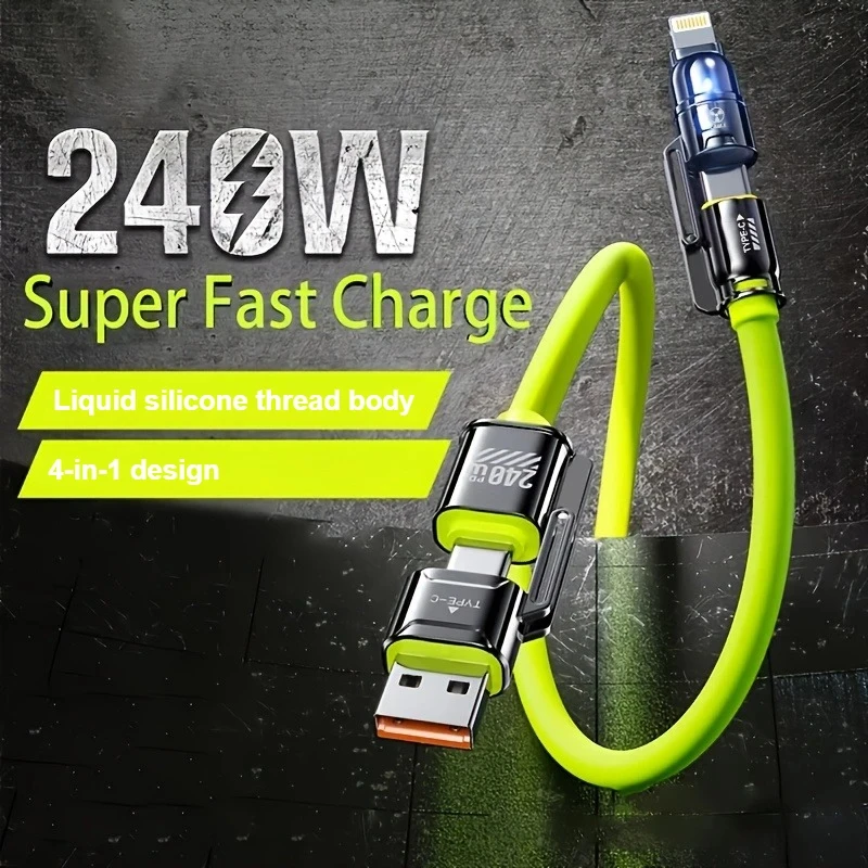 

240W Silicone 4-in-1 Fast Charging USB Cable for phone17 16 15 14 13 12 Pro Max for Samsung S25 S24 S23 for LG for Moto G Oppo