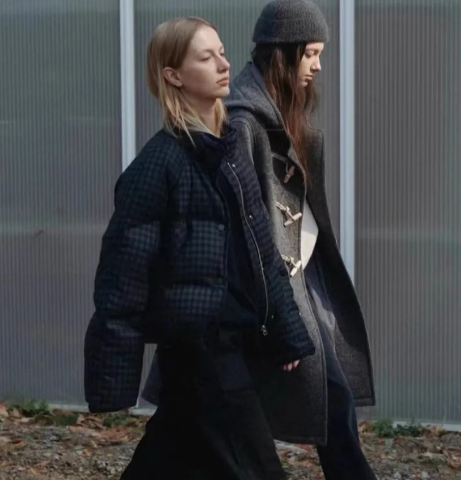 Thiened Witte Du-down Winterjas 2025, Winterseizoen Warme Sli Plaid Wollen Bovenkleding Jas voor jonge vrouwen