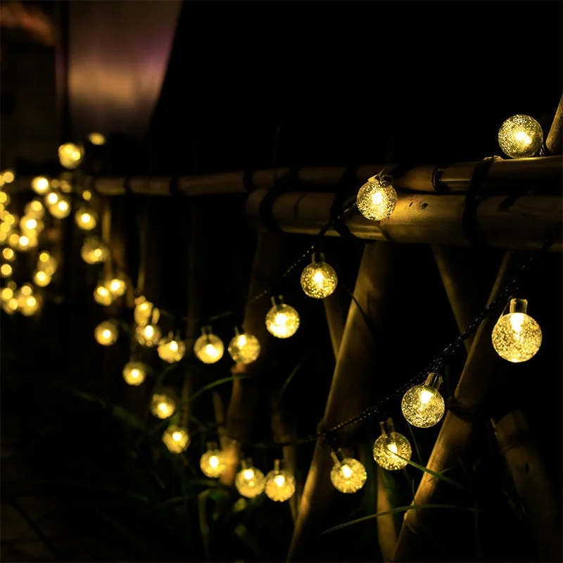 Decorações de Natal Solar String Lights, pátio, bola bolha, luzes LED, impermeável, alimentado Pátio Luz, Festa Jardim, 217