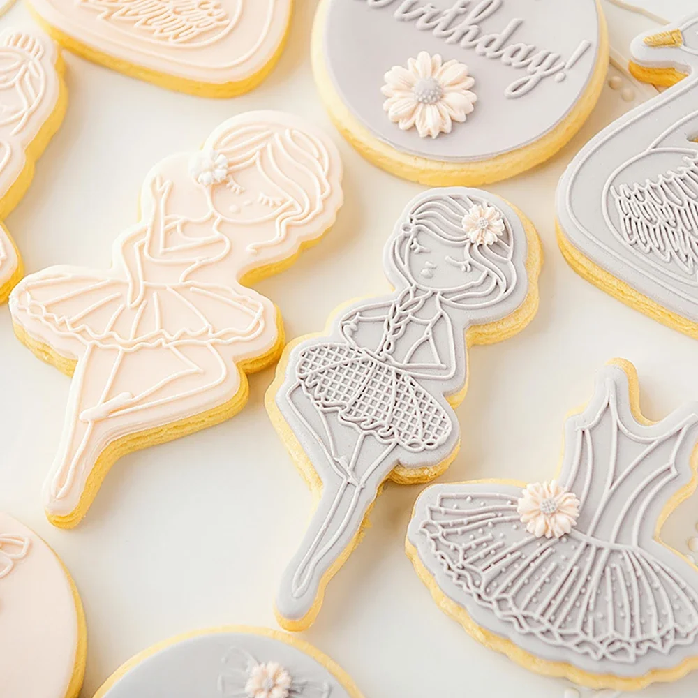 Ballet Girl Birthday Swan Cookie Plunger Cutters Fondant Cake Mold Biscuit Sugarcraft Cake Decorating Tools Cookie Stamp