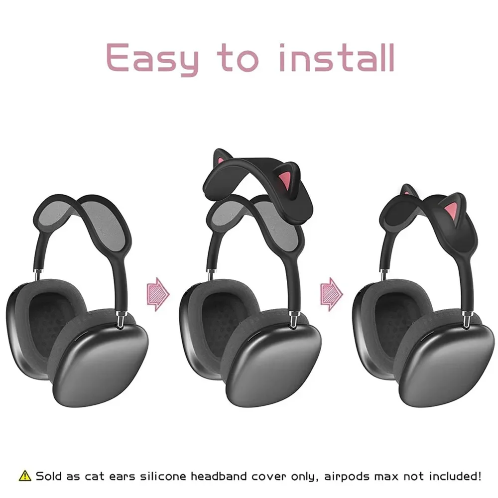 غطاء عصابة رأس لطيف على شكل آذان القط لأجهزة Apple AirPods Max واقيات سماعات الرأس من السيليكون الناعم المريح وغطاء حماية علوي