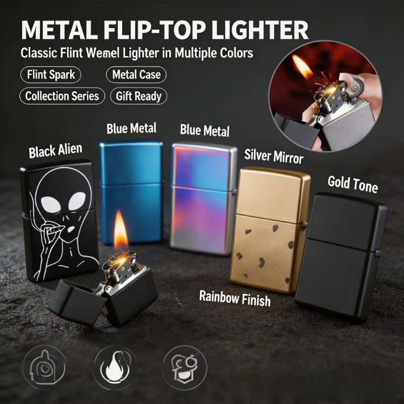 2025 New Classic Metal Grinding Wheel Ignition Lighter, Durable Smoking Tool Accessories, Exquisite Custom Pattern Design
