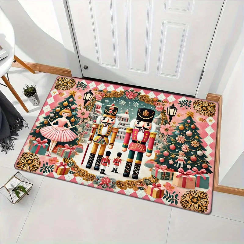 

VIKAMA Christmas Joy Pink Printed Flannel Carpet - Anti-Slip, Suitable For Doorways, Living Rooms And Bedrooms - Home Decoration