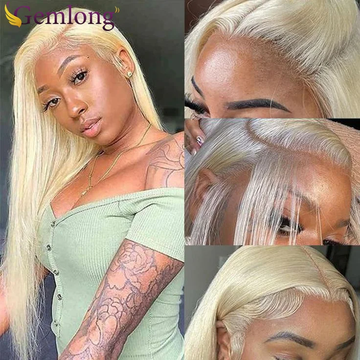 

13x4 HD Transparent 613 Blonde Lace Frontal Human Hair WigsPre-Plucked 180% Density Raw Indian Hair