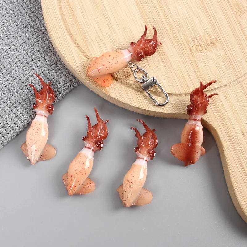 Mini Squid Seafood Cute Squid Model PVC Imitation Keychain Fridge Sticker Hanging Pendant Charm Ornament Desktop Decoration