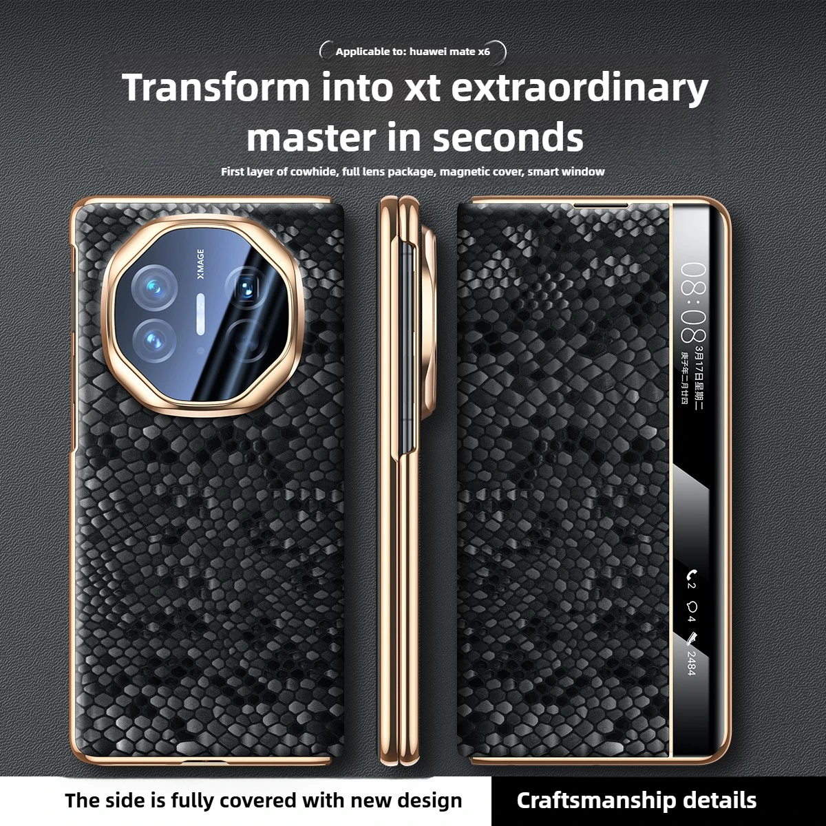 

[Instantly Transform into XT] for Huawei Mate X6 Case Luxury Genuine Leather Lens Full Coverage Flip Leather Case for Mate X5/X3