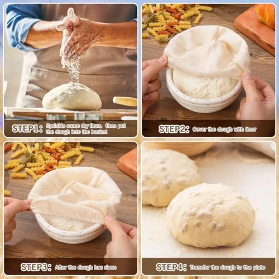 20 Pcs Bread Proofing Basket 5 Inch Banneton Round Dough Sourdough Basket Set Rattan Bakery Baking Bowl with Linen Liner Bread