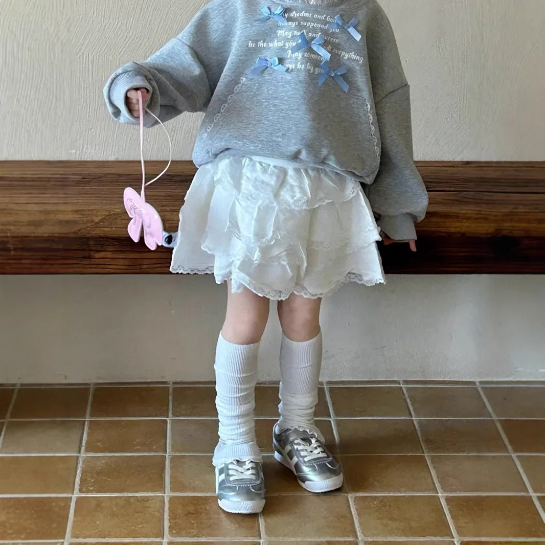 

2025 spring new girls lace edge cake skirt Korean version of children's foreign style skirt baby puffy skirt