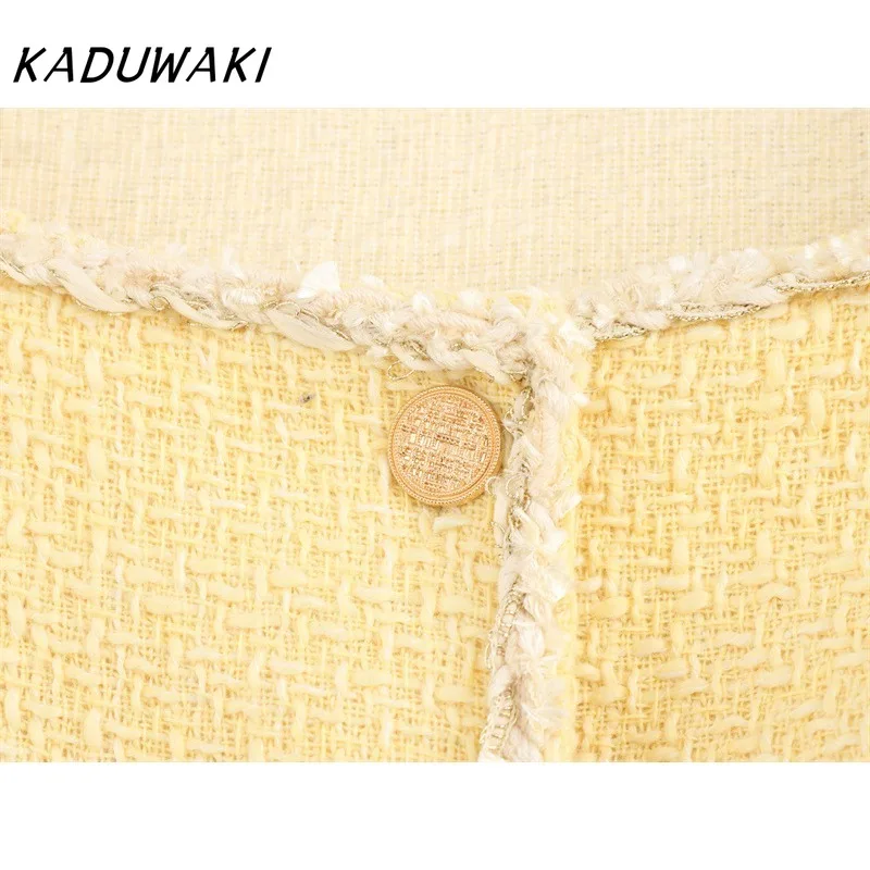 KADUWAKI European American Retro Square Neck Small Fragrant Casual Lady Long Sleeve Robe Coats Simple Waist Cinched Buckle Dress