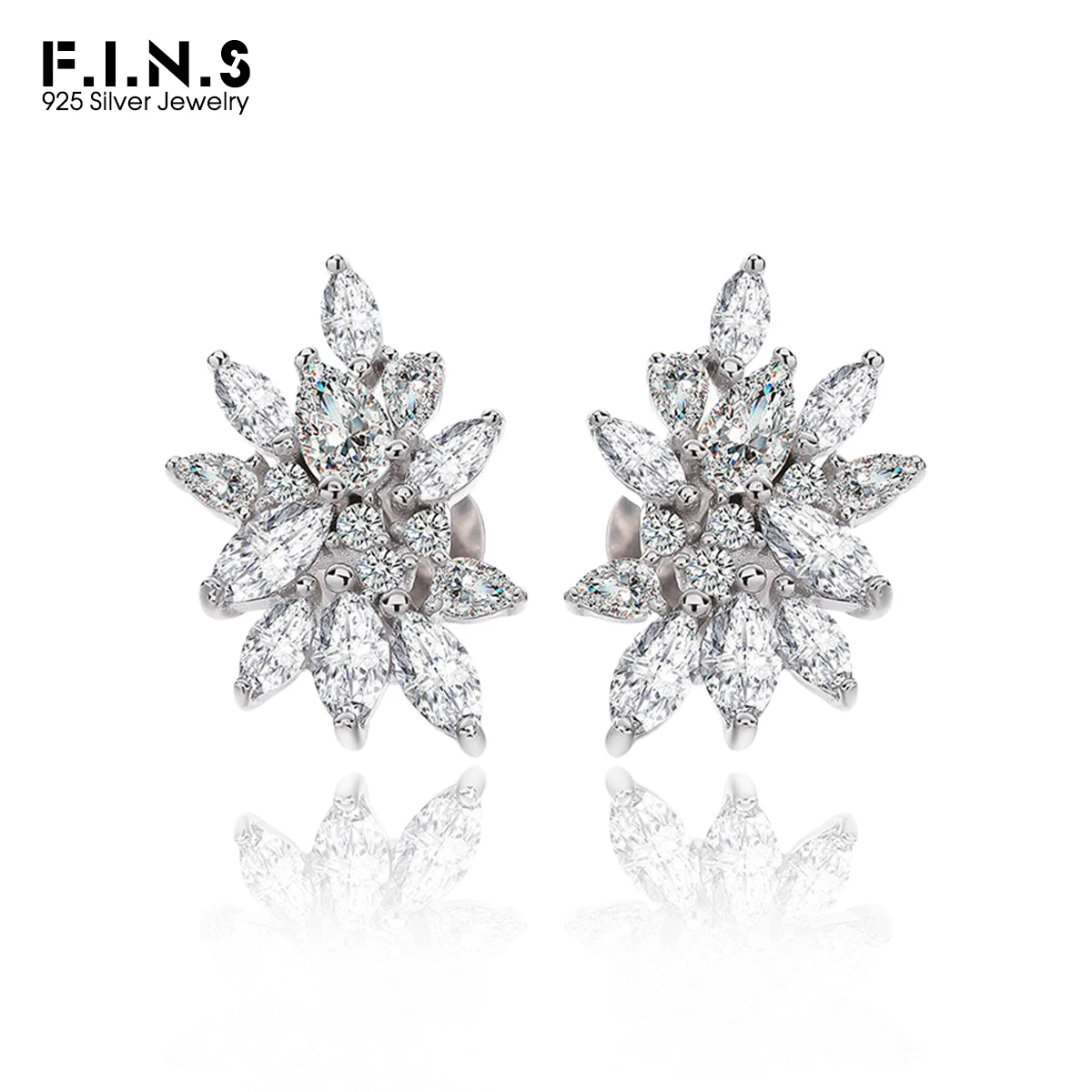 

F.I.N.S S925 Sterling Silver Zircon Leaf Stud Earrings Luxury Shiny CZ Piercing Wedding Party Ear Fine Jewelry Accessories