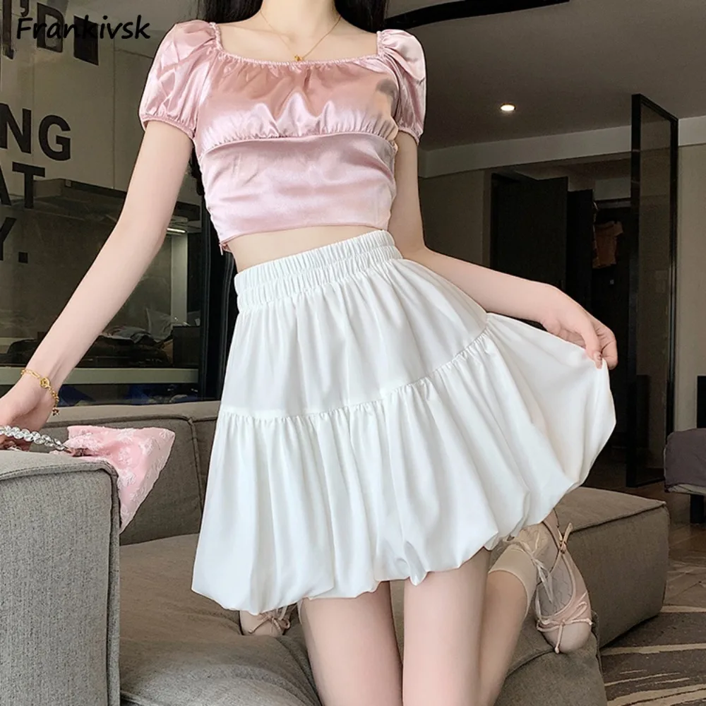 

All-match Women Skirts Stretchy New Arrival Princess A-line Solid Colors Schoolgirls Lovely Korean Style Chic Charming Summer