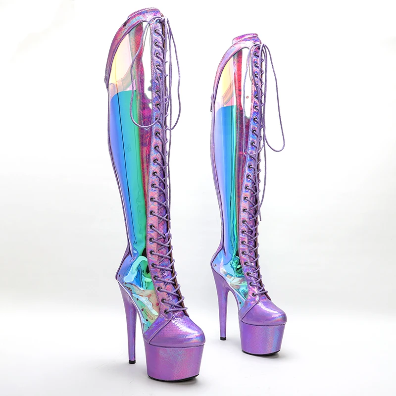 

Leecabe Snake PU 17CM/7inches Pole dancing shoes Chunky Platform High Boots Party Shoes knee high boots 5B