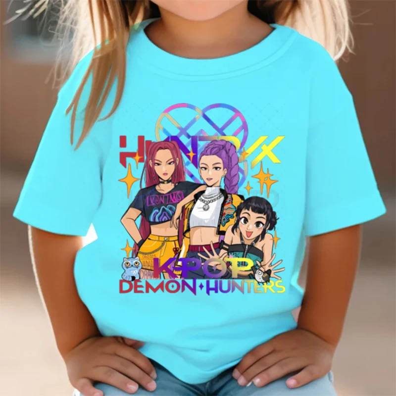 

KPop Demon Hunters T-shirt Summer Short Sleeve Kids Tshirts O-neck 2025 Fashion T Shirt Boys Girls Casual T-shirt
