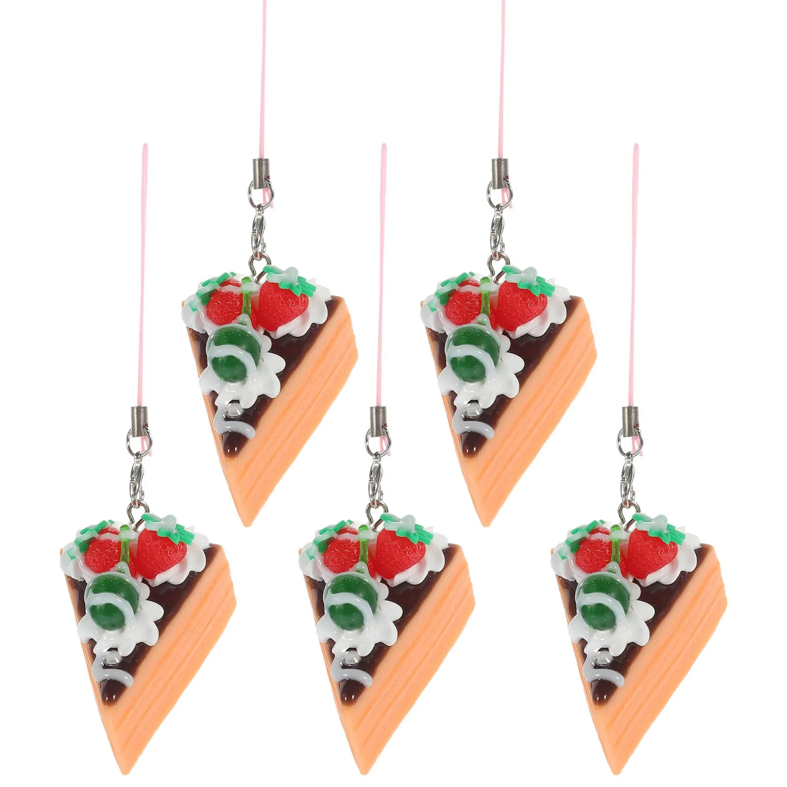 5 Stück Erdbeerkuchen-Schlüsselanhänger, PVC-Material, langlebig, klein, hell, bunt, lustig, Schlüsselanhänger, dekorativer Charme, Schlüsselanhänger, Kuchen