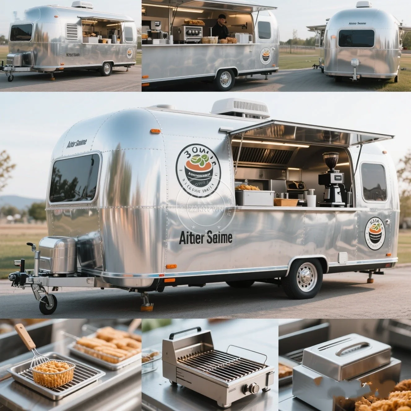 

Stainless Steel Hot Dog Pizza Burger Mobile Air Stream Food Truck outdoor street kitchen restaurant trailer for sale