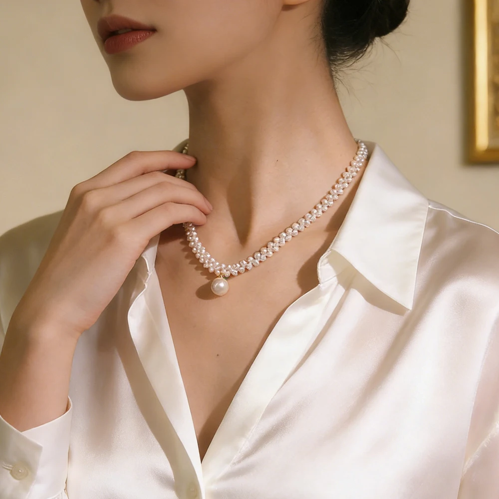 

Original Design Natural Pearl Woven Necklace for Women's Luxury Niche Neck Chain Fashionable Versatile Collarbone Choker Jewelry