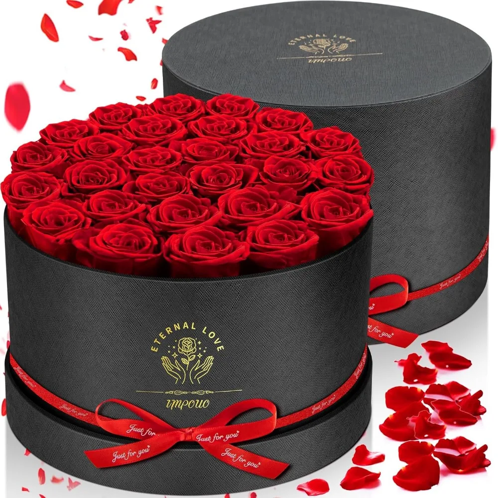 27 وردًا محفوظًا حقيقيًا في صندوق، زهور للأبد لعيد الميلاد، عيد الأم، هدايا الذكرى السنوية #2